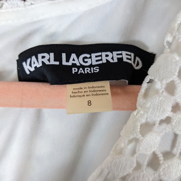 Karl Lagerfeld Paris White Bell Sleeve Eyelet Lace Dress New With Tags SIze 8 - Picture 3 of 14